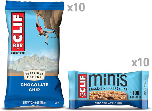 Clif Bar - Chocolate Chip - Full Size And Mini Energy Bars - Made With Organic Oats - Non-Gmo - Plant Based - 2.4 Oz. And 0.99 Oz. (20 Count)