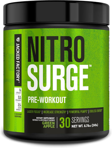 Jacked Factory Nitrosurge Pre Workout Supplement - Endless Energy, Instant Strength Gains, Clear Focus, Intense Pumps - No Booster & Powerful Preworkout Energy Powder - 30 Servings, Pineapple