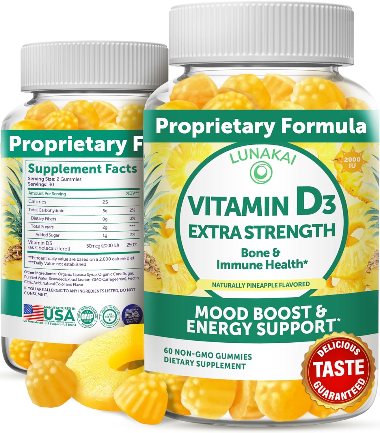 Vitamin D3 Gummies for Adults and Kids - Tastiest Proprietary Formula - Non-GMO, Vitamin D Gummies for Women, Men, Kids - Immunity, Bone and Mood Support Vitamin D3 2000IU Supplement - 60 Count