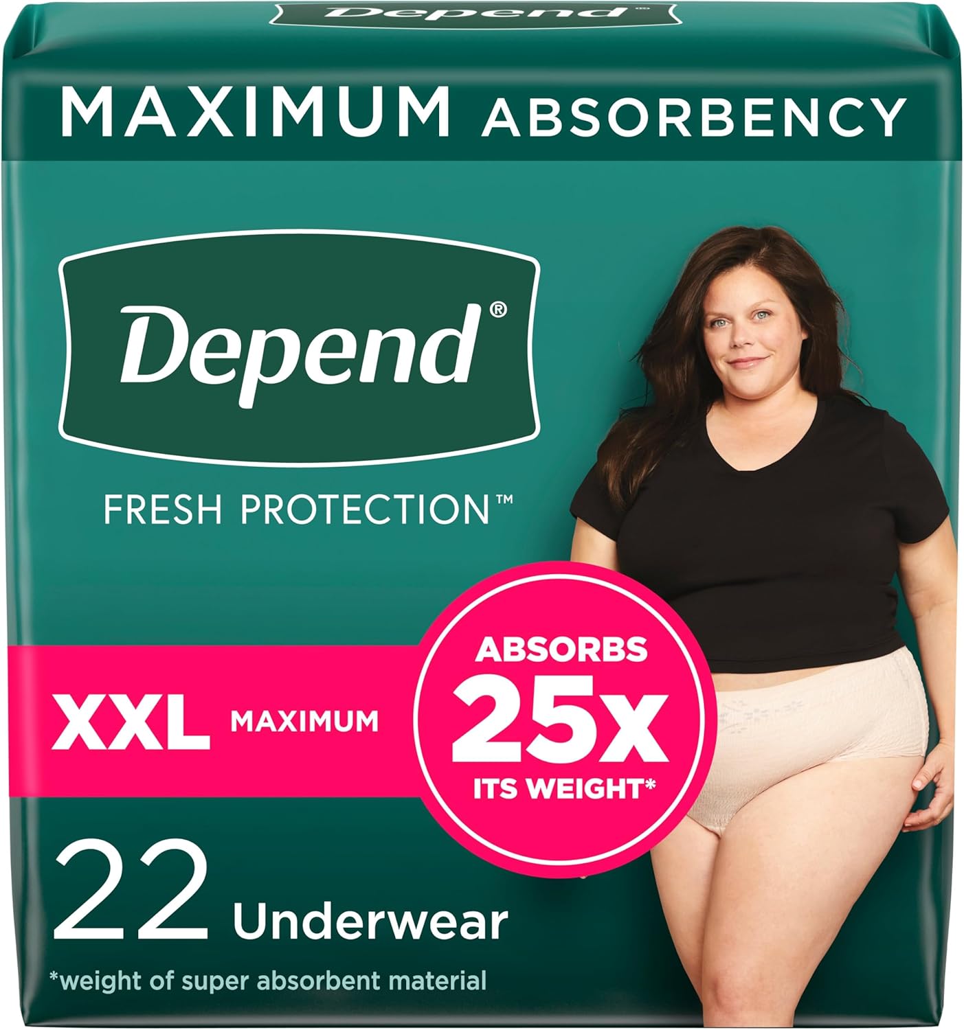 Depend Fresh Protection Adult Incontinence & Postpartum Bladder Leak Underwear For Women, Disposable, Maximum, Extra-Extra-Large, Blush, 22 Count, Packaging May Vary