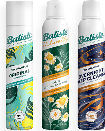 Batiste Og'S Dry Shampoo Bundle - 3-Pack Dry Shampoo Variety Bundle For Day And Night Hair Care: Original, Naturally, And Overnight Deep Cleanse - 3 X 200Ml