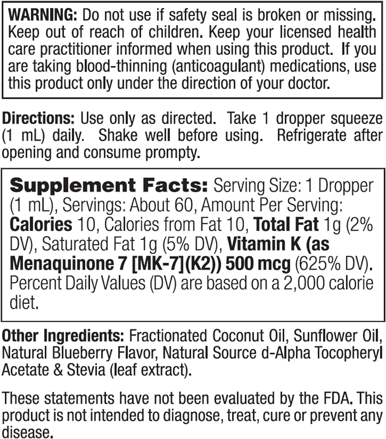 Nature's Life Vitamin K2 (MK7) Drops, 2 oz : Health & Household