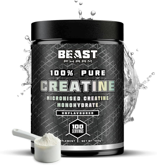 Beast | Creatine Monohydrate Powder 100 Servings (500G) 100% Pure Micronised Creatine Powder | Unflavoured