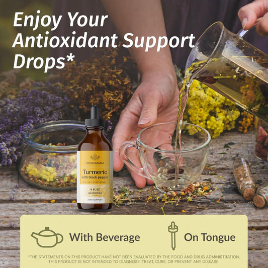 Herbamama Turmeric Drops - Vegan Turmeric Curcumin With Black Peppe Extract For Uric Acid & Digestive Support - Non-Gmo, Alcohol & Sugar-Free Liquid Antioxidant Supplement