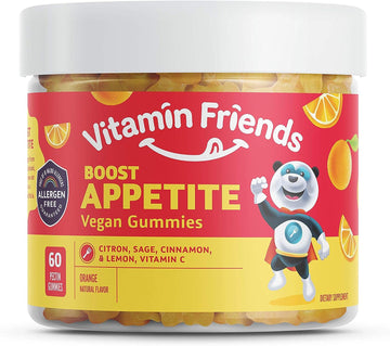 Vitamin Friends - Natural and Vegan Appetite Stimulant Gummies for Children- Zero Allergen Kids Vitamins - Orange Flavor (60 Gummies)