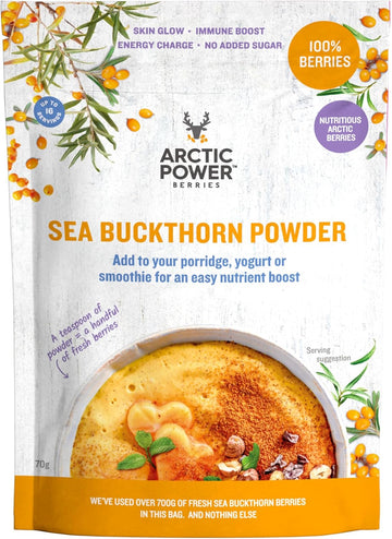 Arctic Power Berries 100% Sea Buckthorn Powder 70G, Nutrient Rich Nordic Berries, All Natural, Delicious Nutrient Boost For Breakfast Bowls, Smoothies, Porridge, Yogurt - Vegan, No Added Sugar