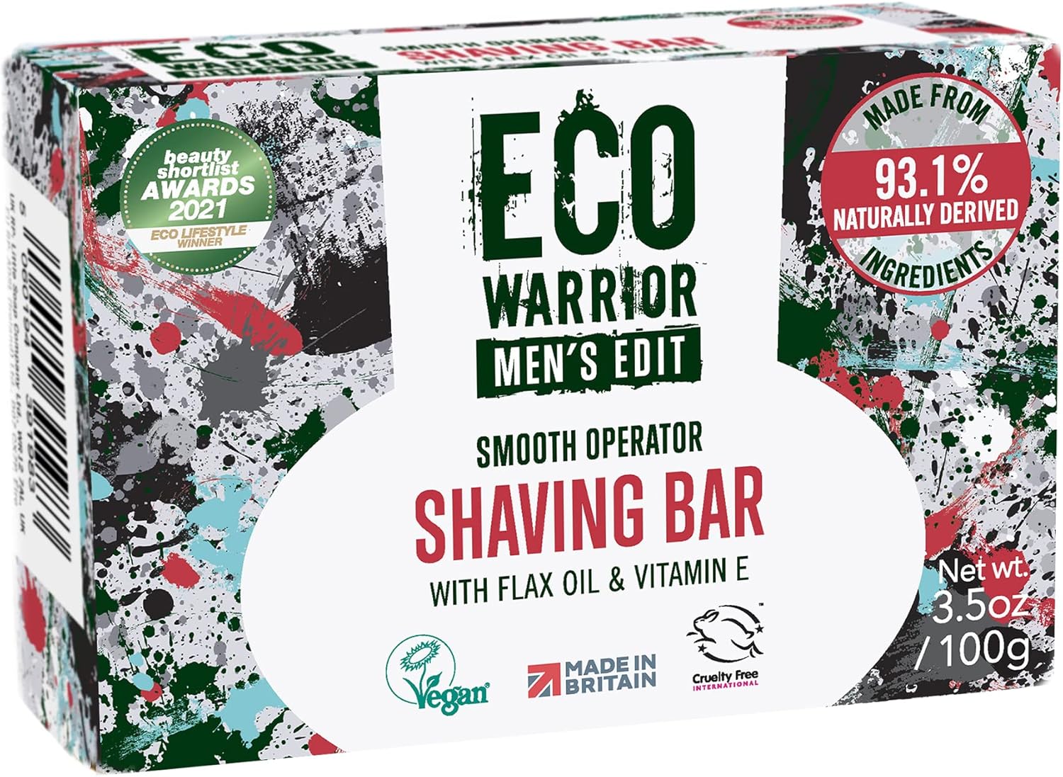 Eco Warrior Men'S Shaving Soap Bar | Coconut & Flax Oil With A Blend Of Cedarwood, Birch Tar & Patchouli Essential Oils | Vegan, Cruelty Free, Eco Friendly | No Sls Or Parabens | 100G
