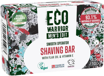Eco Warrior Men'S Shaving Soap Bar | Coconut & Flax Oil With A Blend Of Cedarwood, Birch Tar & Patchouli Essential Oils | Vegan, Cruelty Free, Eco Friendly | No Sls Or Parabens | 100G