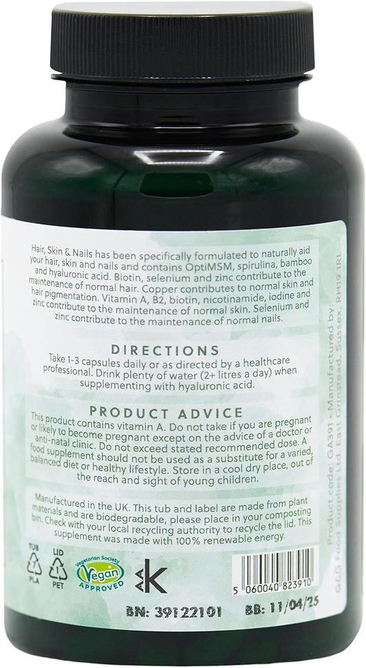 Hair, Skin & Nails - Vegan Beauty Supplement - 120 Capsules - Non-Gmo, Made In The Uk By G&G Vitamins