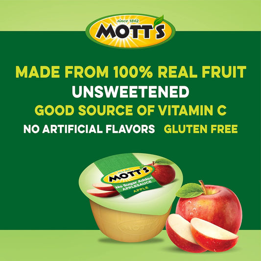 Mott'S No Sugar Added Applesauce, 3.9 Oz Cups, 36 Count, Good Source Of Vitamin C, No Artificial Flavors