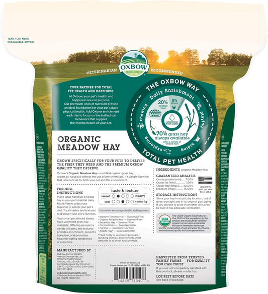 Oxbow Animal Health Organic Meadow Hay, For Rabbits, Guinea Pigs, And Small Pets, Grown In The Usa, Farm Fresh, 15 Ounce