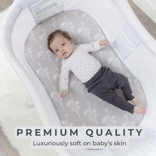 Pobibaby - 2 Pack Premium Bassinet Sheets For Standard Bassinets - Ultra-Soft Jersey Knit, Stylish Floral Pattern, Safe And Snug For Baby (Wildflower)