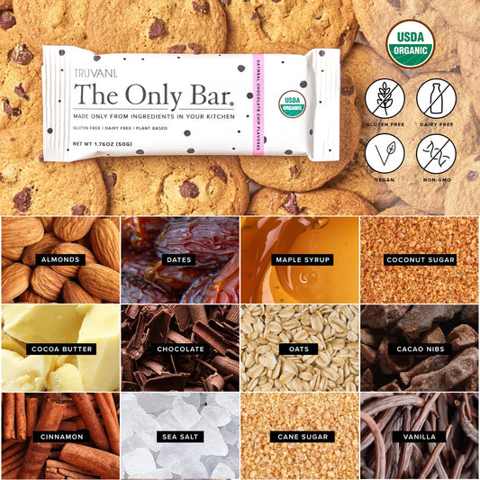 Truvani Plant Based Snack Bars | 6G Protein | 1 Pack Oatmeal Chocolate Chip | Organic | Vegan | The Only Bar | Dairy, Soy, And Gluten Free | Individually Wrapped