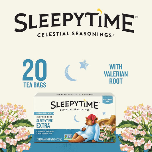 Celestial Seasonings Sleepytime Wellness Extra Tea, Caffeine Free, 20 Tea Bags Box, (Pack Of 6)