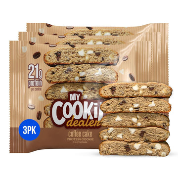 My Cookie Dealer Soft Baked Protein Cookies, Coffee Cake (3-Pack, 4Oz Cookie) - 21G Protein Per Cookie (Made With Raw Nutrition Protein) - Individually Wrapped Travel Snacks…