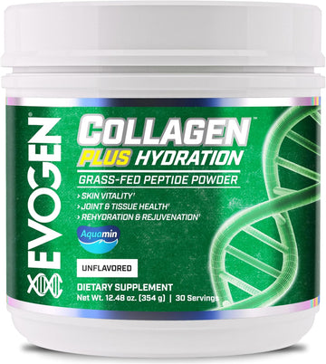 Evogen Collagen Plus Hydration - Grass-Fed Collagen For Women & Men | Collagen Peptides Powder | Collagen Powder Supporting Skin Vitality, Hydration, Joint & Tissue Health | Unflavored | 30 Servings