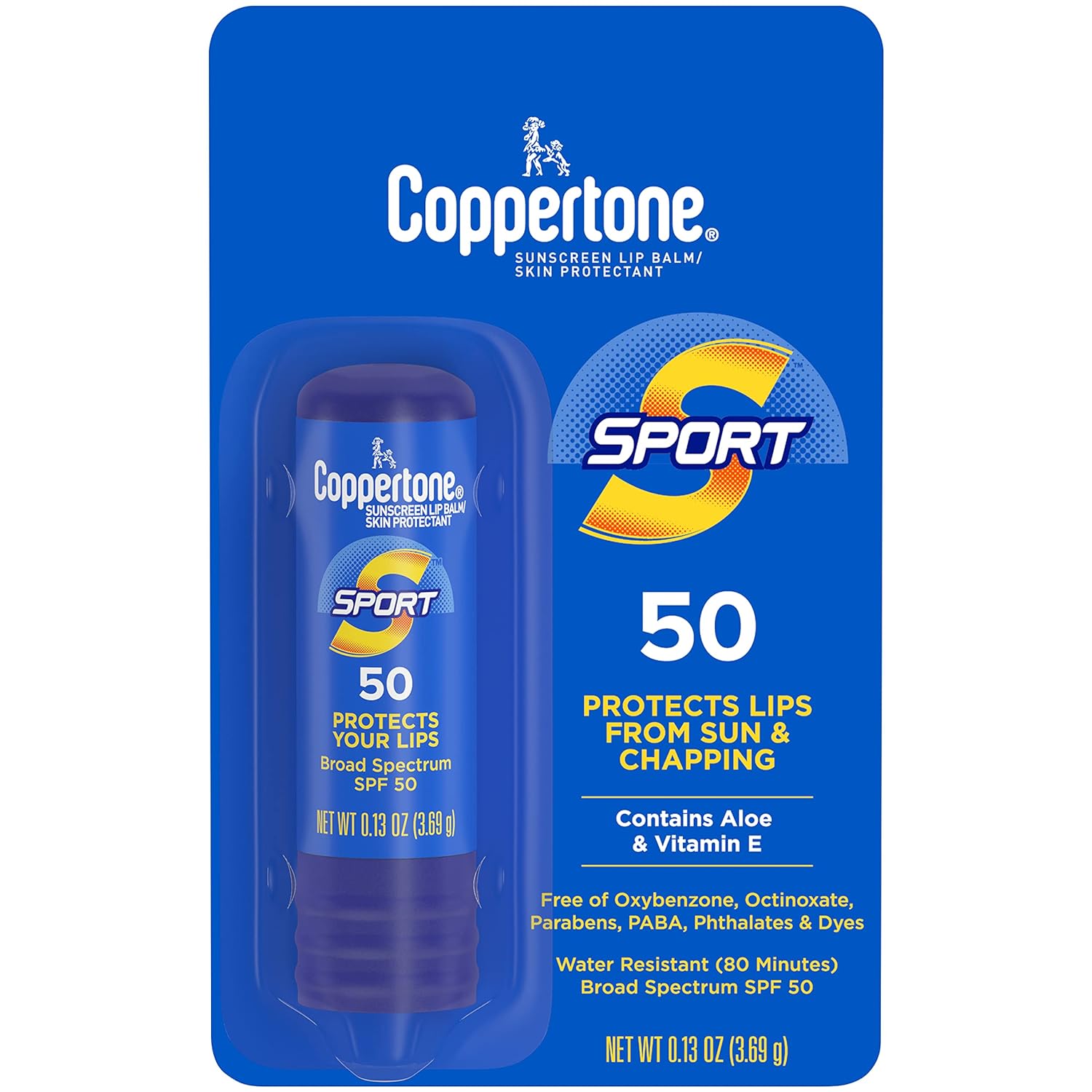 Coppertone Sport Sunscreen Lip Balm, Spf 50 Sunscreen For Lips, Skin Protectant, 0.13 Oz