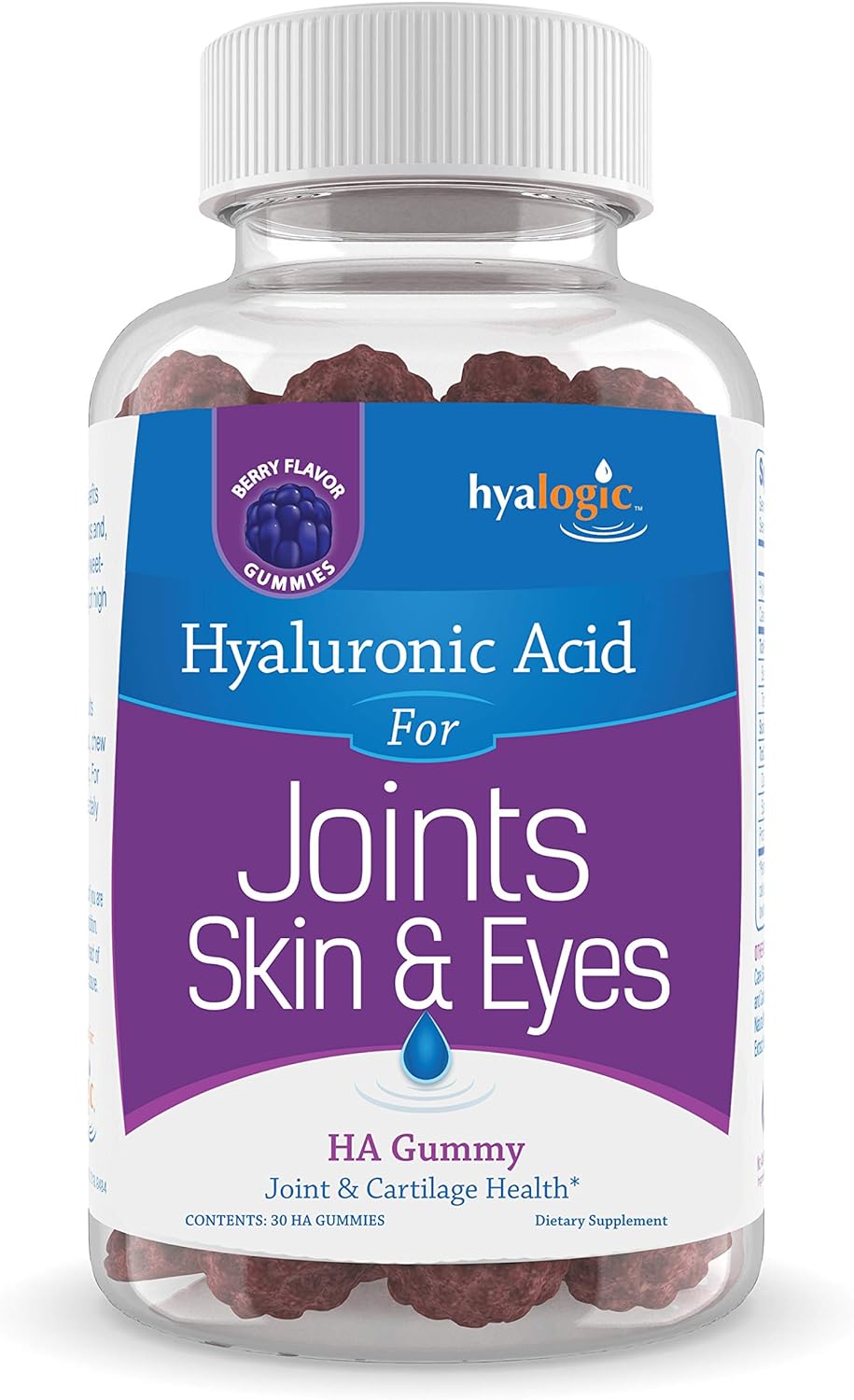 Hyalogic Hyaluronic Acid Gummies Mixed Berry Flavor HA Gummies ? Gluten-Free Gummy Vitamins for Adults - HA Supplement for Joints, Skin & Eyes (30 Count)