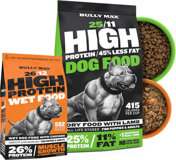 Bully Max Ultimate Puppy & Adult Dog Food Bundle - High Protein & Low Fat 15 Lbs Dry Dog Food Plus Instant Fresh Wet Dog Food For Small & Large Breeds - 2 Lbs Dehydrated Makes 5.5 Lbs Wet Food
