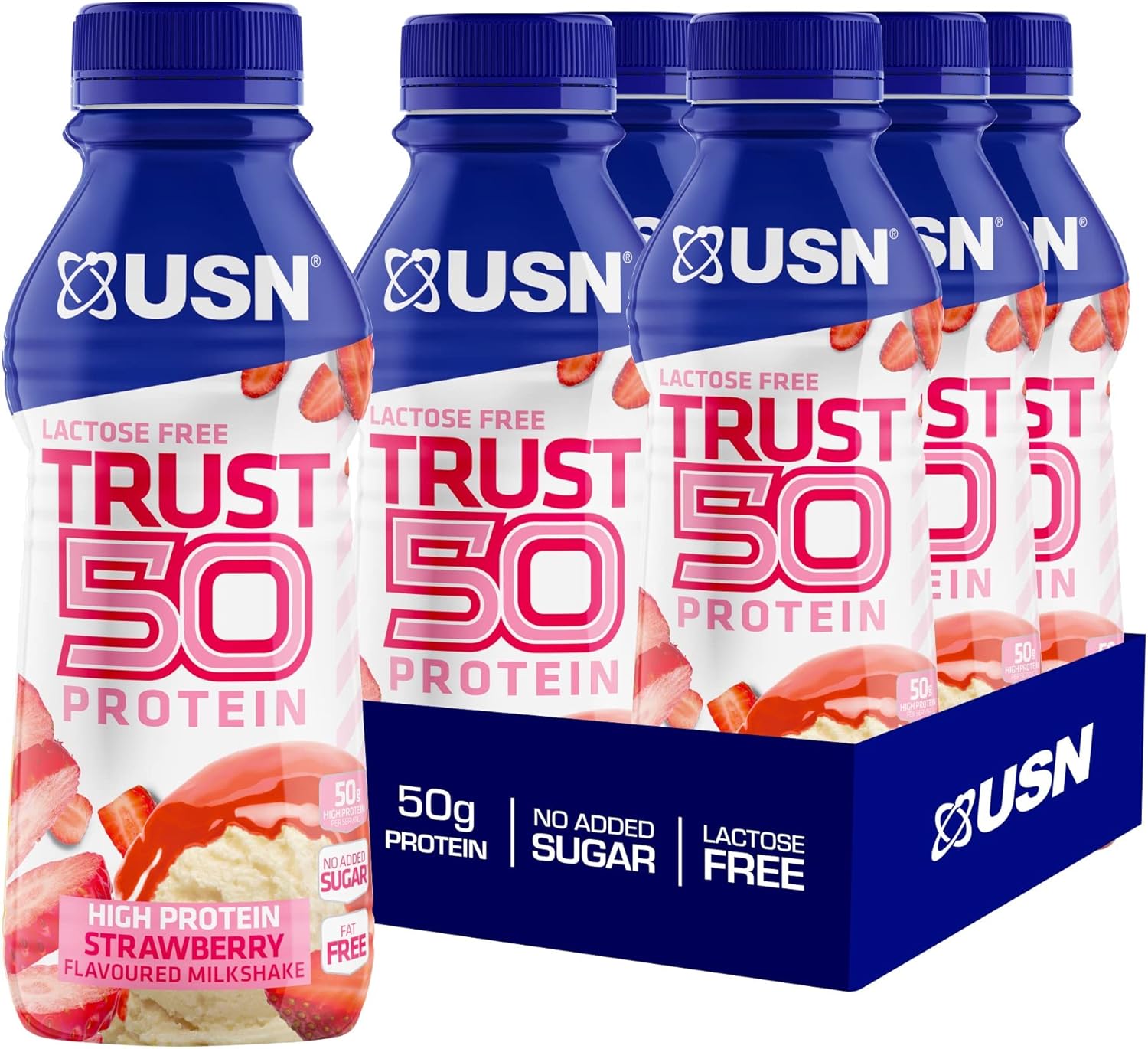 USN Trust 50 Pre-mixed & Ready to Drink Protein Shake Bottles: 6 x 500 ml Strawberry High Protein Recovery Drinks : Amazon.co.uk: Health & Personal Care