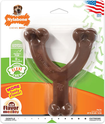 Nylabone Flexi Chew Wishbone Dog Chew Toy - Flexible Dog Toy For Moderate & Gentle Chewers - Flavor Medley, Wolf/Medium (1 Count)