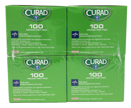 Curad Alcohol Prep Pads (Pack Of 4 Boxes), Thick Alcohol Swabs (Package May Vary)