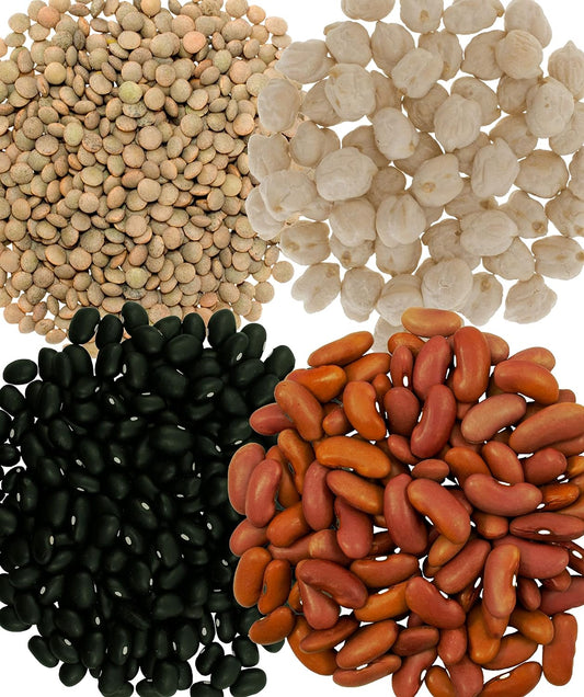 Emergency Food Storage Supply, 100 LBS, Brown Lentils, Chickpeas, Black Beans, Kidney Beans (25 lbs each)