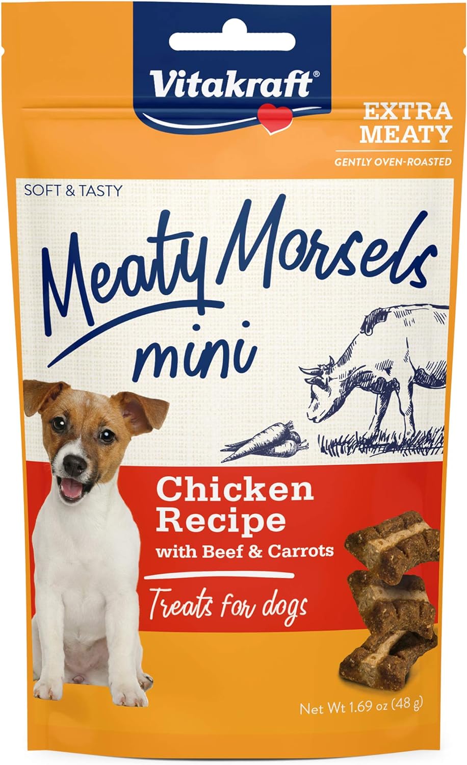 Vitakraft Meaty Morsels Mini Treats for Dogs - Chicken with Beef and Carrots - Super Soft Dog Treats for Training - Two Layers of Gently Oven-Baked Meaty Goodness