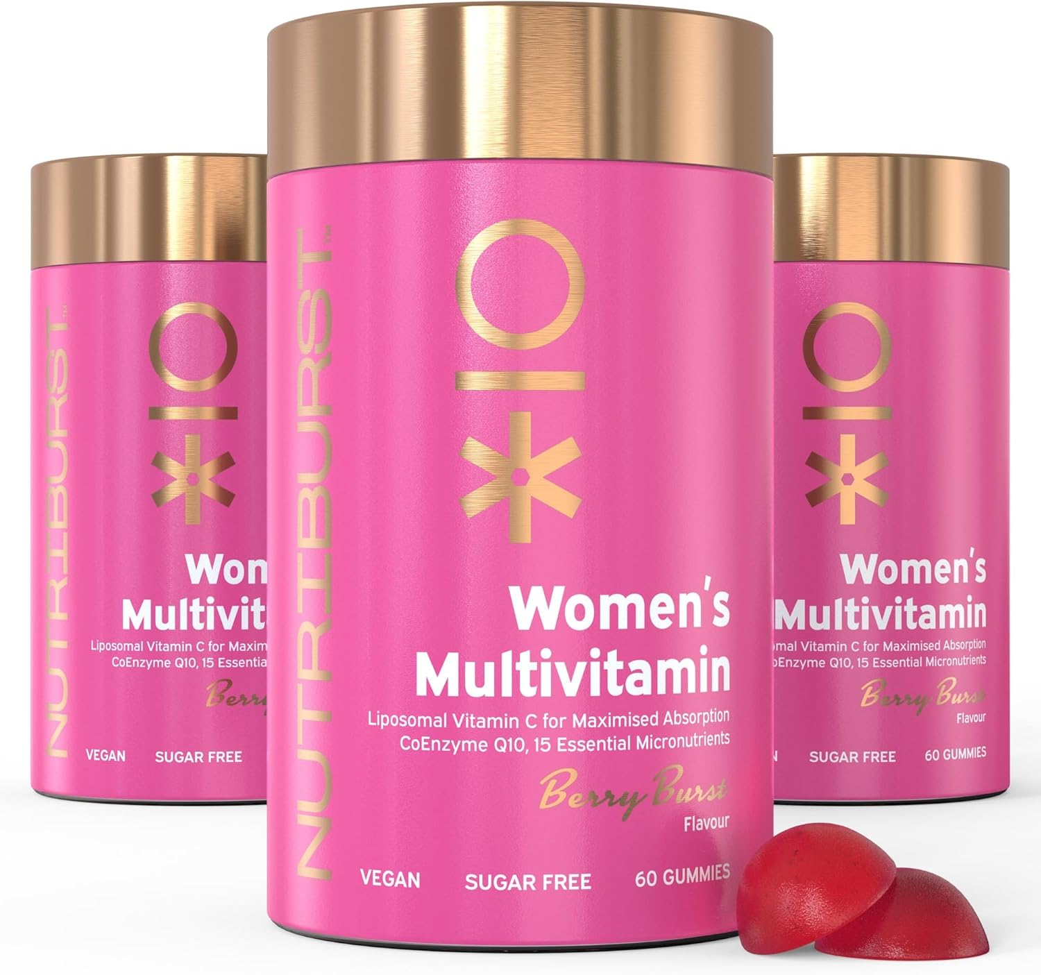Nutriburst Women’S Multivitamin Multipack - Hormone Regulation & Collagen Formation - Contains 15 Micronutrients; B5, B6, B12, C, D - Vegan & Sugar Free - 3 X 60 Berry Gummies - 3 Mon Supply