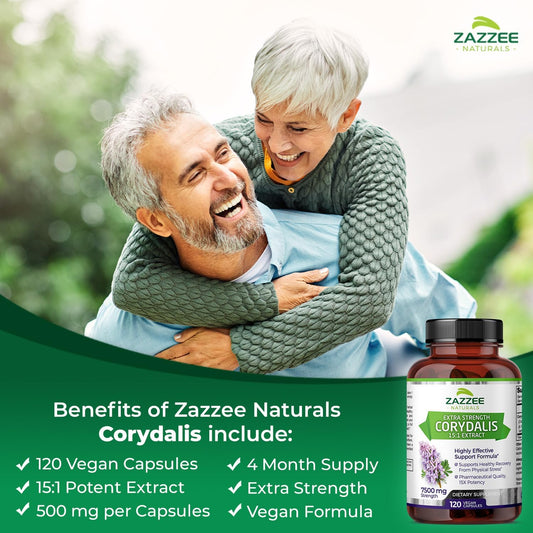 Zazzee Extra Strength Corydalis 15:1 Extract, 7500 Mg Strength, 120 Vegan Capsules, Concentrated And Standardized 15X Extract, 100% Vegetarian, Premium Grade, Conolidine, All-Natural And Non-Gmo