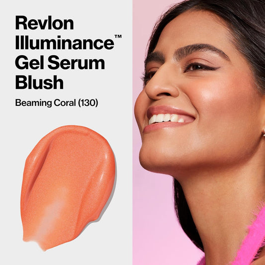 Revlon Illuminance Gel Serum Blush, Visibly Plump Cheeks, Dewy Finish And Hydrates All Day, 130 Beaming Coral, 0.37 Fl Oz