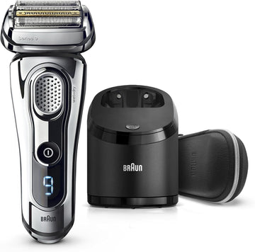 Braun Series 9 Electric Wet & Dry Foil Shaver With Precision Beard Trimmer For Men, Rechargeable, Clean & Charge Station & Leather Travel Case, 9296Cc