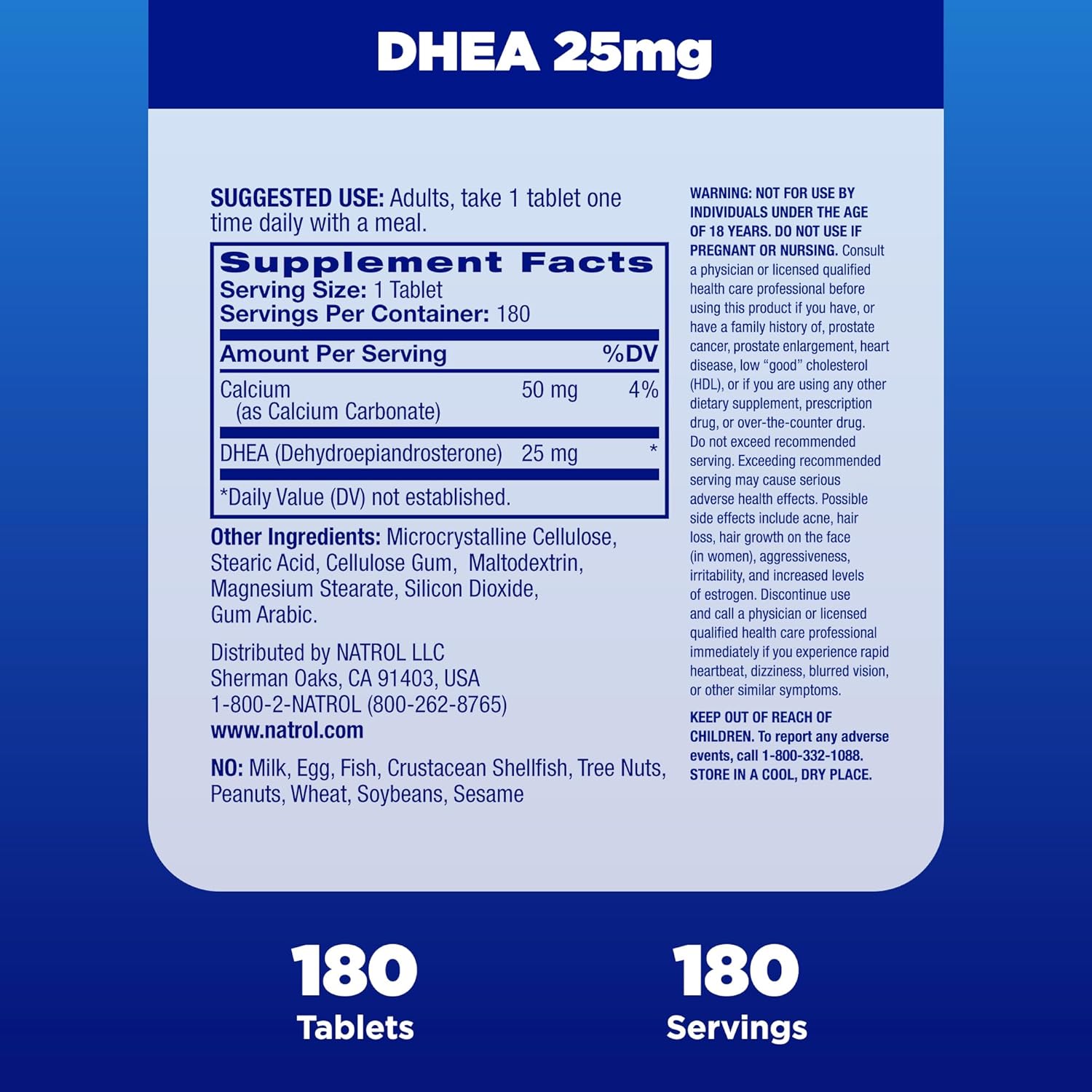 Natrol Mood & Stress Dhea 25Mg With Calcium, Dietary Supplement For Balance Of Certain Hormone Level And Mood Support, 180 Tablets, 180 Day Supply