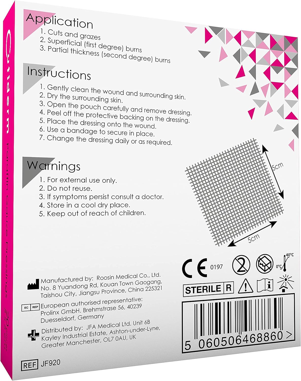 Pack Of 20 Cutiderm Sterile Paraffin Gauze Dressing 5Cm X 5Cm - Suitable For Superficial And Partial Thickness Burns, Skin Loss Wounds, Abrasions And Traumatic Injuries