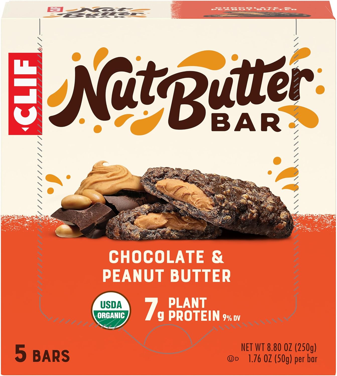 Clif Nut Butter Bar - Chocolate Peanut Butter - Filled Energy Bars - Non-Gmo - Usda Organic - Plant-Based - Low Glycemic - 1.76 Oz. (5 Pack)