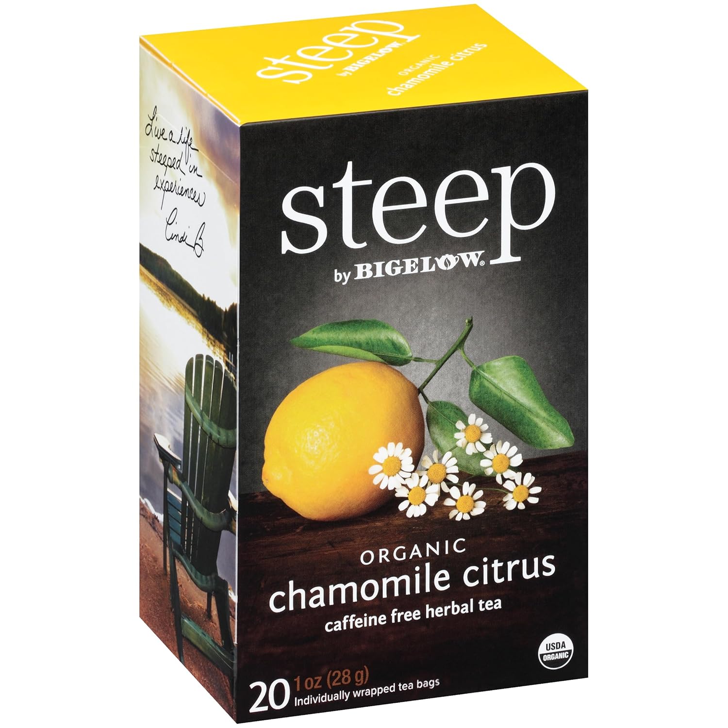 Steep By Bigelow Organic Chamomile Citrus Herbal Tea, Caffeine Free, 20 Count (Pack Of 6), 120 Total Tea Bags