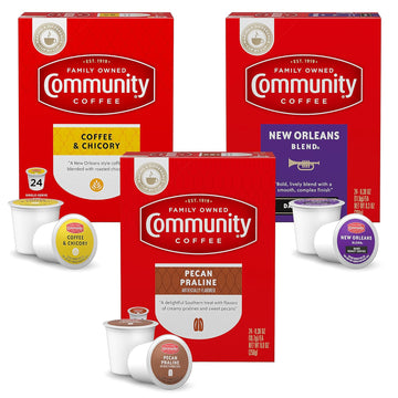 Community Coffee Flavors of New Orleans Variety Pack 72 Count Coffee Pods, Medium to Dark Roast, Compatible with Keurig 2.0 K-Cup Brewers, 24 Count (Pack of 3)