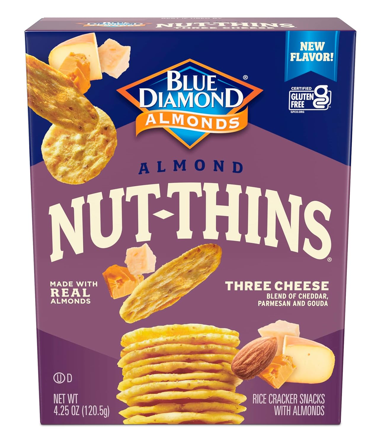 Blue Diamond Almonds, Three Cheese Gluten Free Nut Thin Cracker Crisps, 4.25 Oz