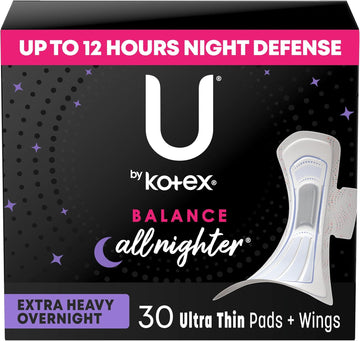 U By Kotex Balance Ultra Thin Overnight Pads With Wings, Extra Heavy Absorbency, 30 Count