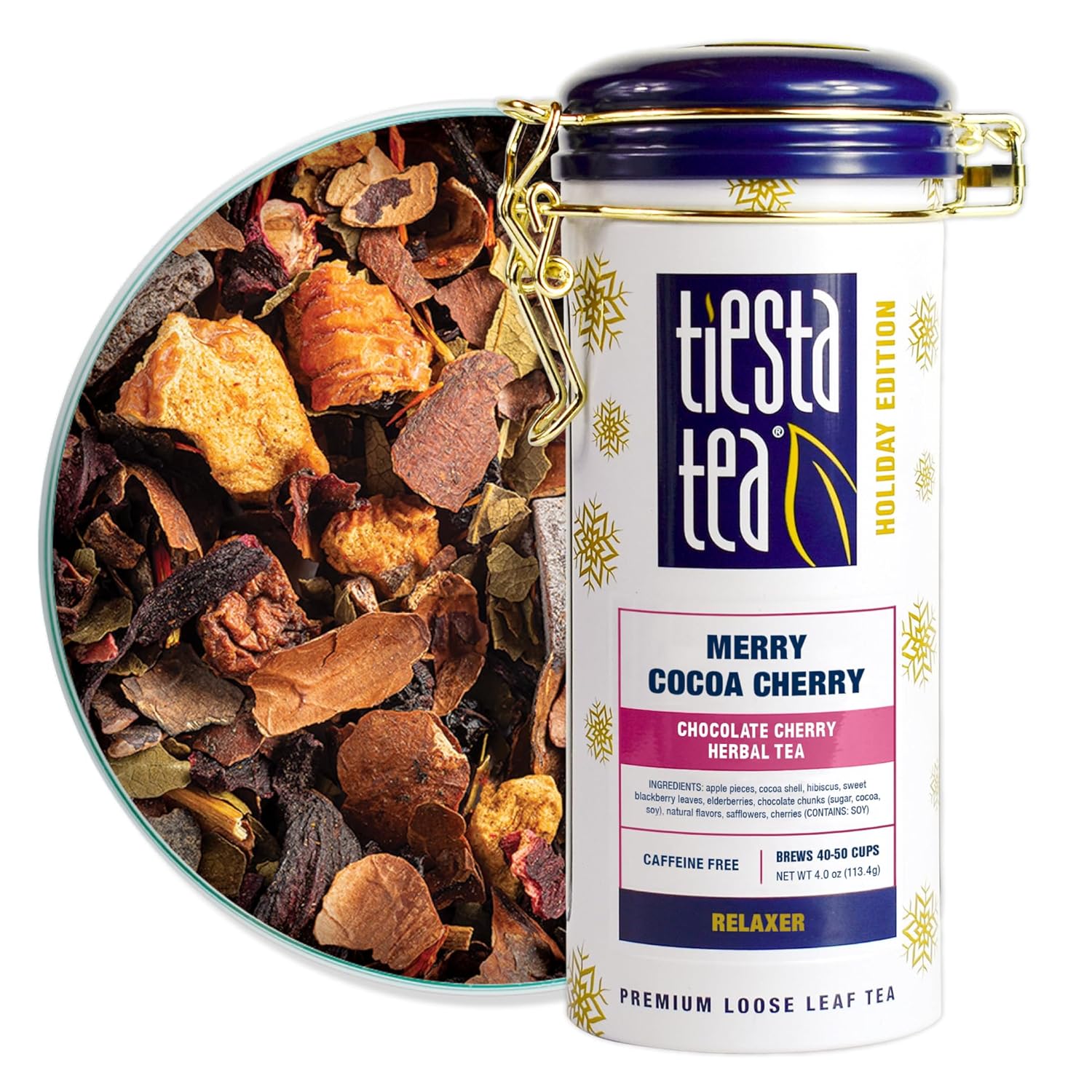 Tiesta Tea - Merry Cocoa Cherry | Chocolate Cherry Herbal Tea | Premium Loose Leaf Tea Blend | Non Caffeinated Holiday Teas | Make Hot Or Iced Tea & Brews Up To 50 Cups - 4 Ounce Refillable Tin