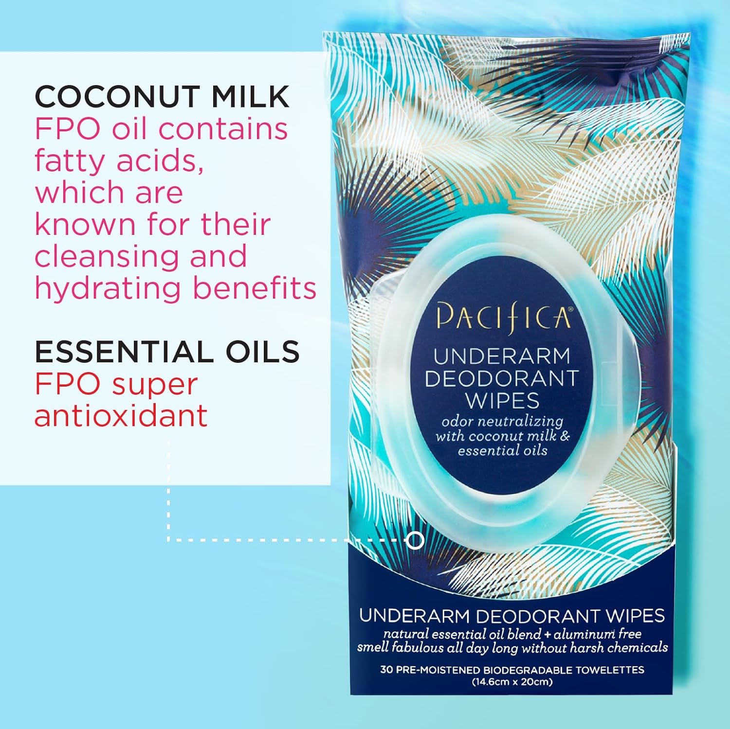 Pacifica Beauty, Coconut Milk & Essential Oils Underarm Deodorant Wipes, 30 Count (Pack Of 4), Remove Odor On-The-Go, Aluminum Free, Travel Friendly, Fresh Coconut Scent, 100% Vegan And Cruelty Free