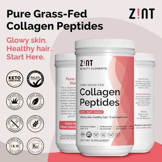 Zint Collagen Peptides Powder (16 Ounce): Anti Aging Hydrolyzed Collagen Protein Powder Beauty Supplement - Skin, Hair, Nails