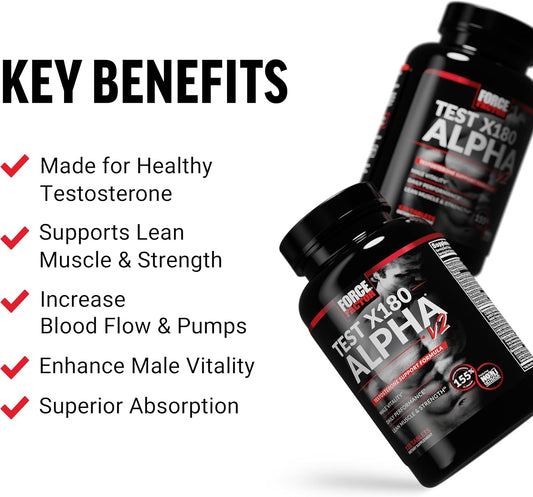Force Factor Test X180 Alpha Testosterone Booster For Men, Testosterone Supplement With Patented Fenugreek & L-Citrulline To Promote Lean Muscle, Strength, Energy, Power & Performance, 120 Capsules