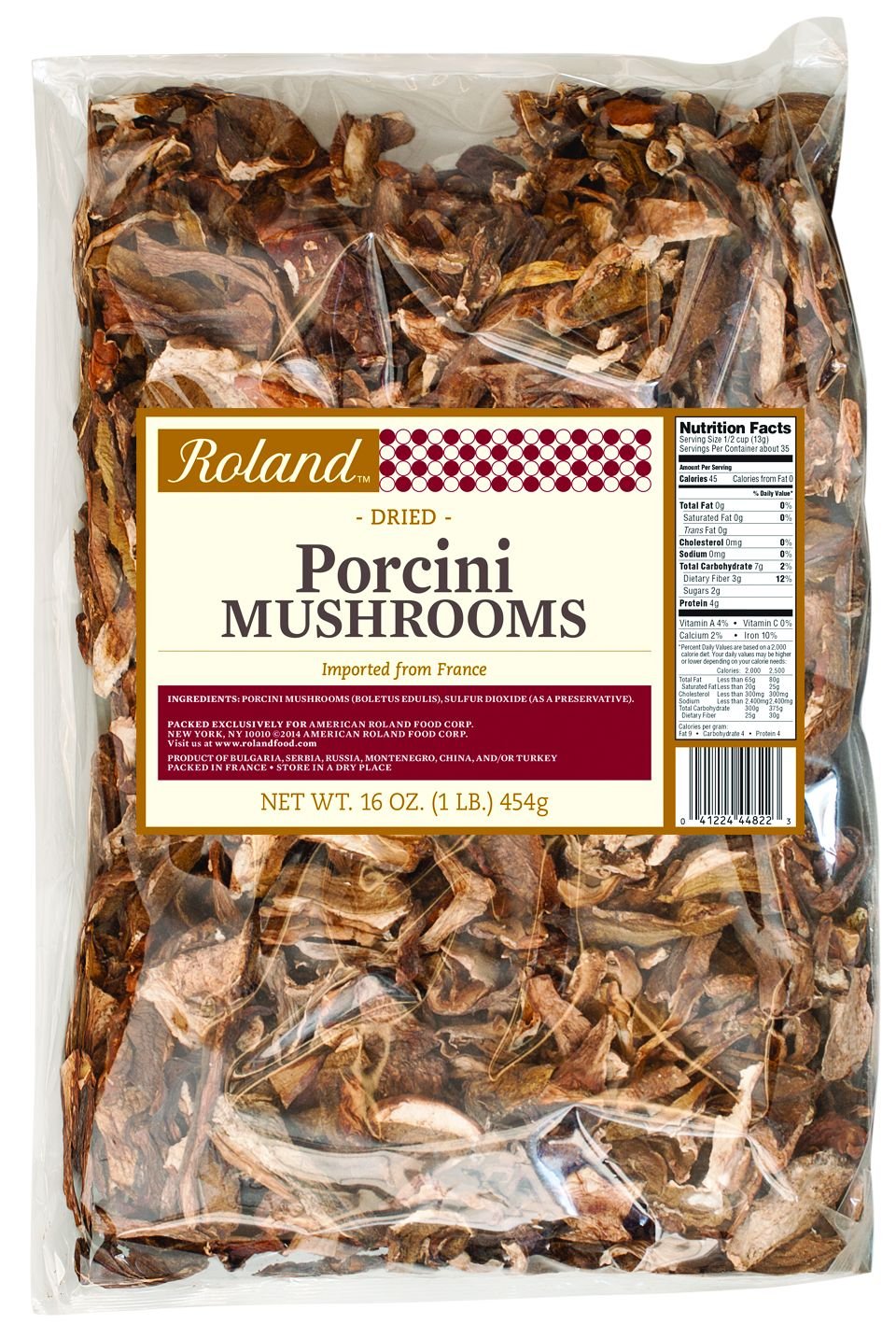 Roland Foods Dried Porcini Mushrooms, Specialty Imported Food, 1-Pound Bag