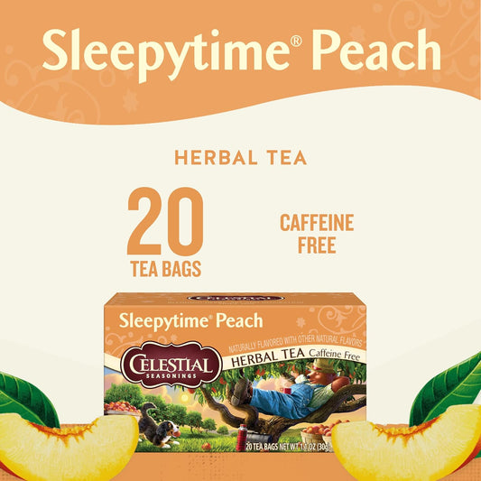 Celestial Seasonings Sleepytime Herbal Peach Tea, Caffeine Free, 20 Tea Bags Box, (Pack Of 6)