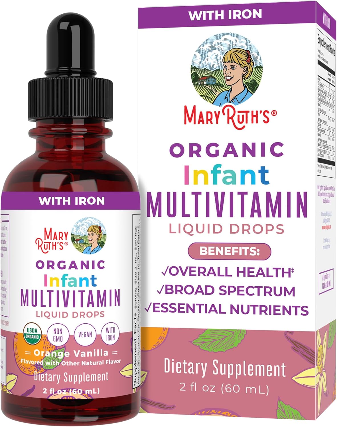 Maryruth Organics Multivitamin & Multimineral With Iron For Infants | Usda Organic | Sugar Free | Liquid Vitamins For Babies 6-12 Months | Immune Support & Overall Wellness | Vegan | Non-Gmo | 2 Fl Oz