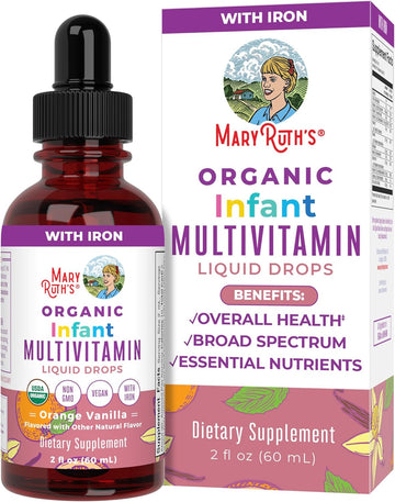 Maryruth Organics Multivitamin & Multimineral With Iron For Infants | Usda Organic | Sugar Free | Liquid Vitamins For Babies 6-12 Months | Immune Support & Overall Wellness | Vegan | Non-Gmo | 2 Fl Oz