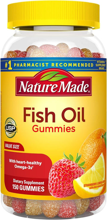 Nature Made Fish Oil Gummies, 150 Softgels Value Size, with Heart-Heal