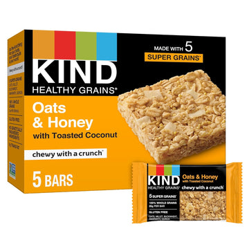 Kind Healthy Grains Bars, Oats & Honey With Toasted Coconut, Non Gmo, Gluten Free, 5 Count Per Pack, 6.2 Ounce