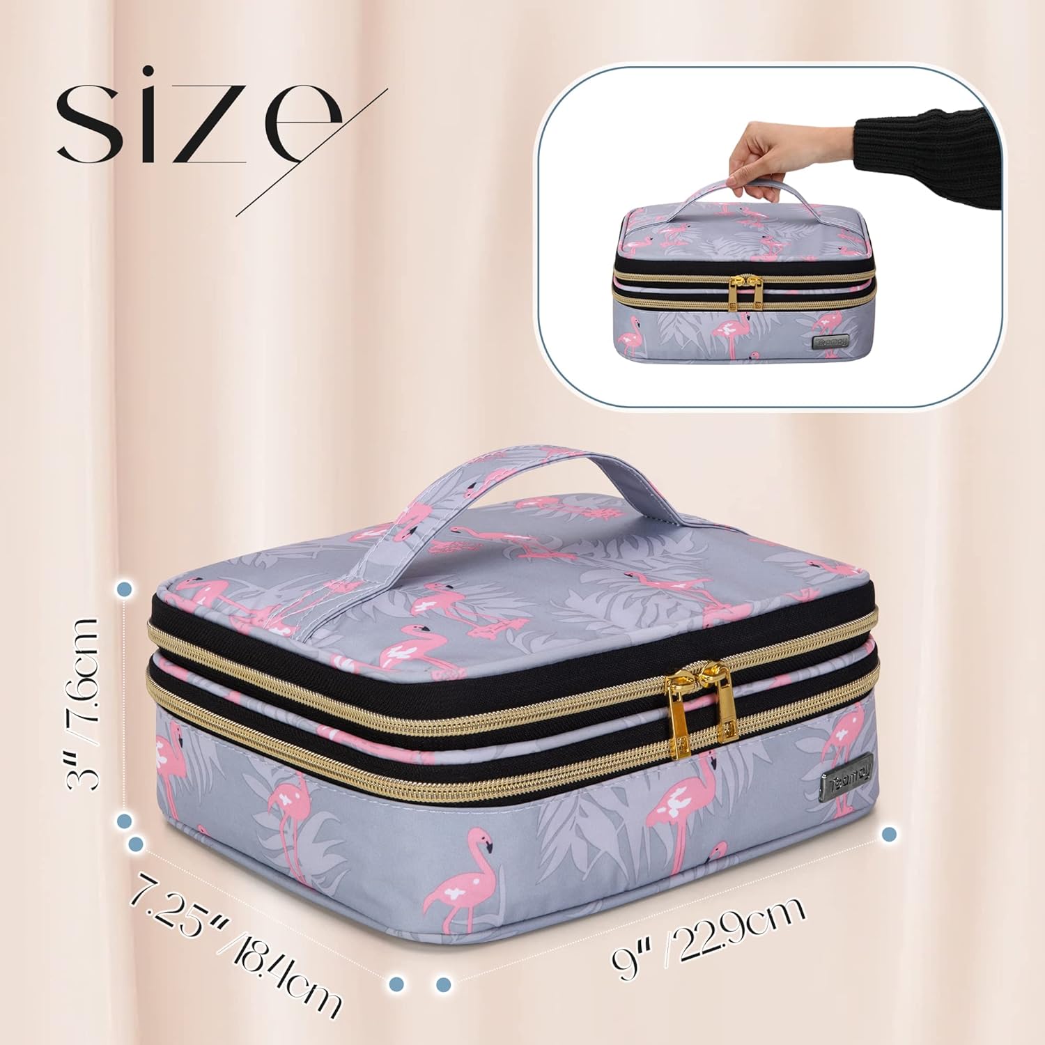 Teamoy Travel Makeup Brush Case, Portable Makeup Brush Organizer Professional Cosmetic Pouch Bag With Handle For Womens Makeup Essentials, Flamingo